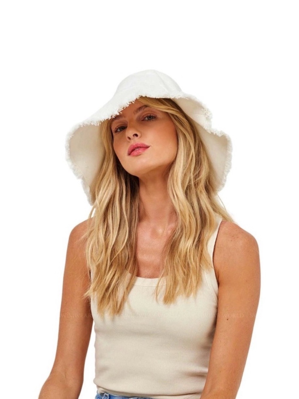 l*space Cream Frayed-Brim Bucket Hat